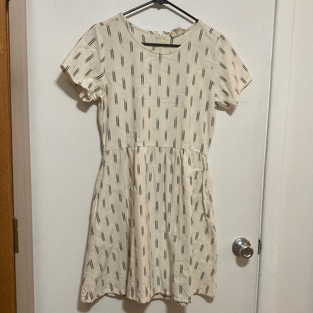 Mata Traders White and Blue Ikat A Line Dress Small EUC